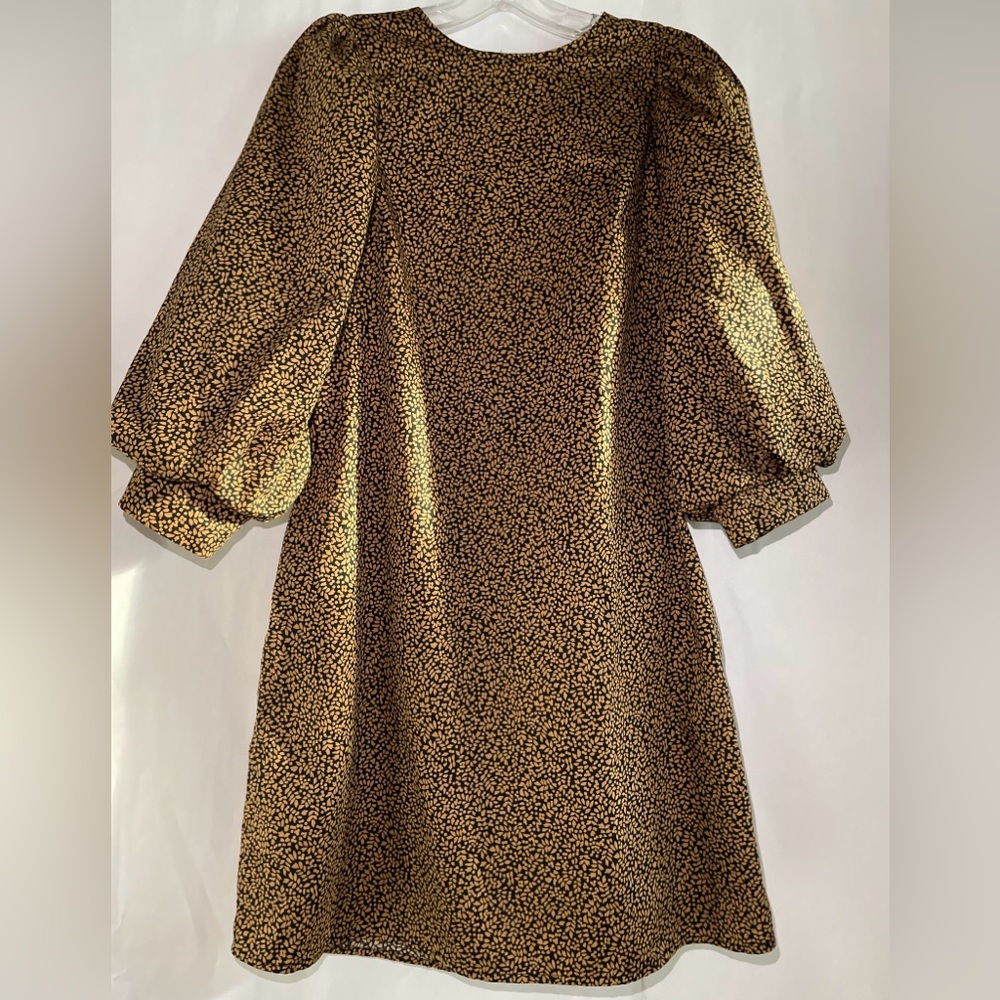 A New Day A-Line Dress with Puffy Sleeves in Black & Beige, size S